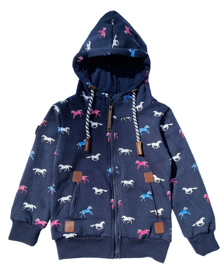 Kinder Sweatjacke mit verschiedenen Motiven: Pferde/Traktor (Olivgrün und Navy)